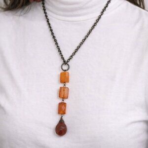 Anju Carnelian & Red Jaspe Set 2 pcs Beads Chain Pendant Necklace Earrings 28''